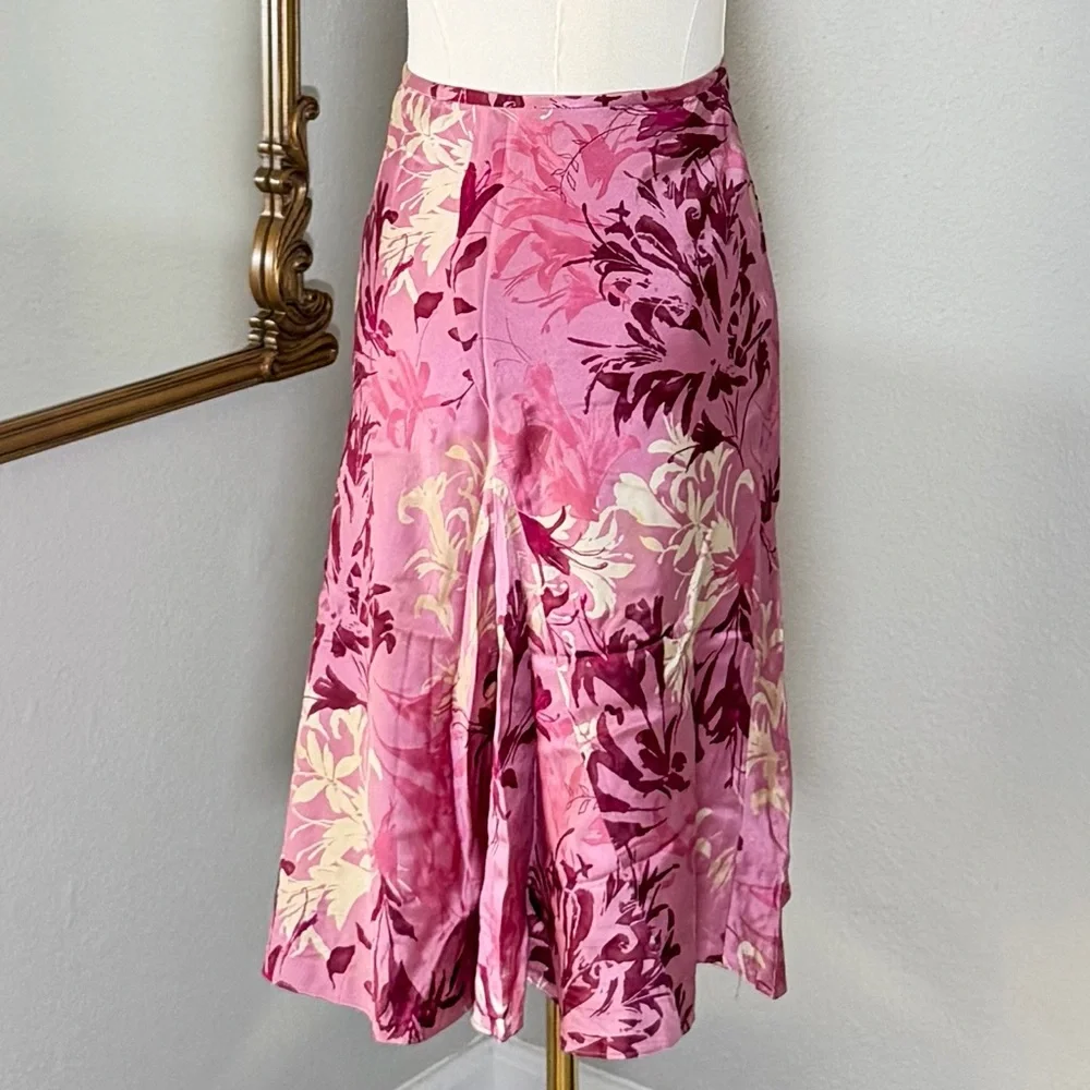 VTG 90s INC Silk Floral Midi Skirt 8P Fairycore Cottagecore Pink Coquette Mesh - Picture 3 of 7